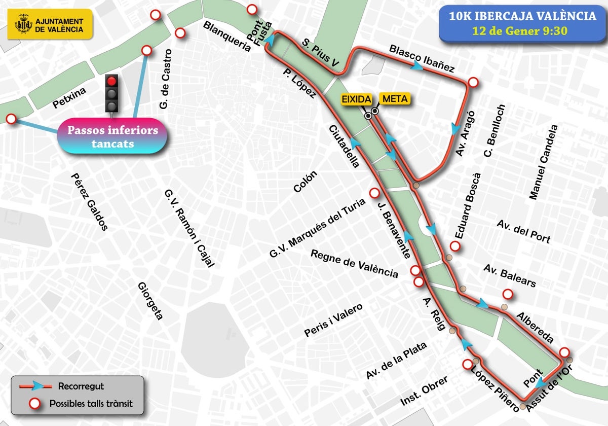 Mapa de la carrera 10K Ibercaja que se celebra este domingo en Valencia