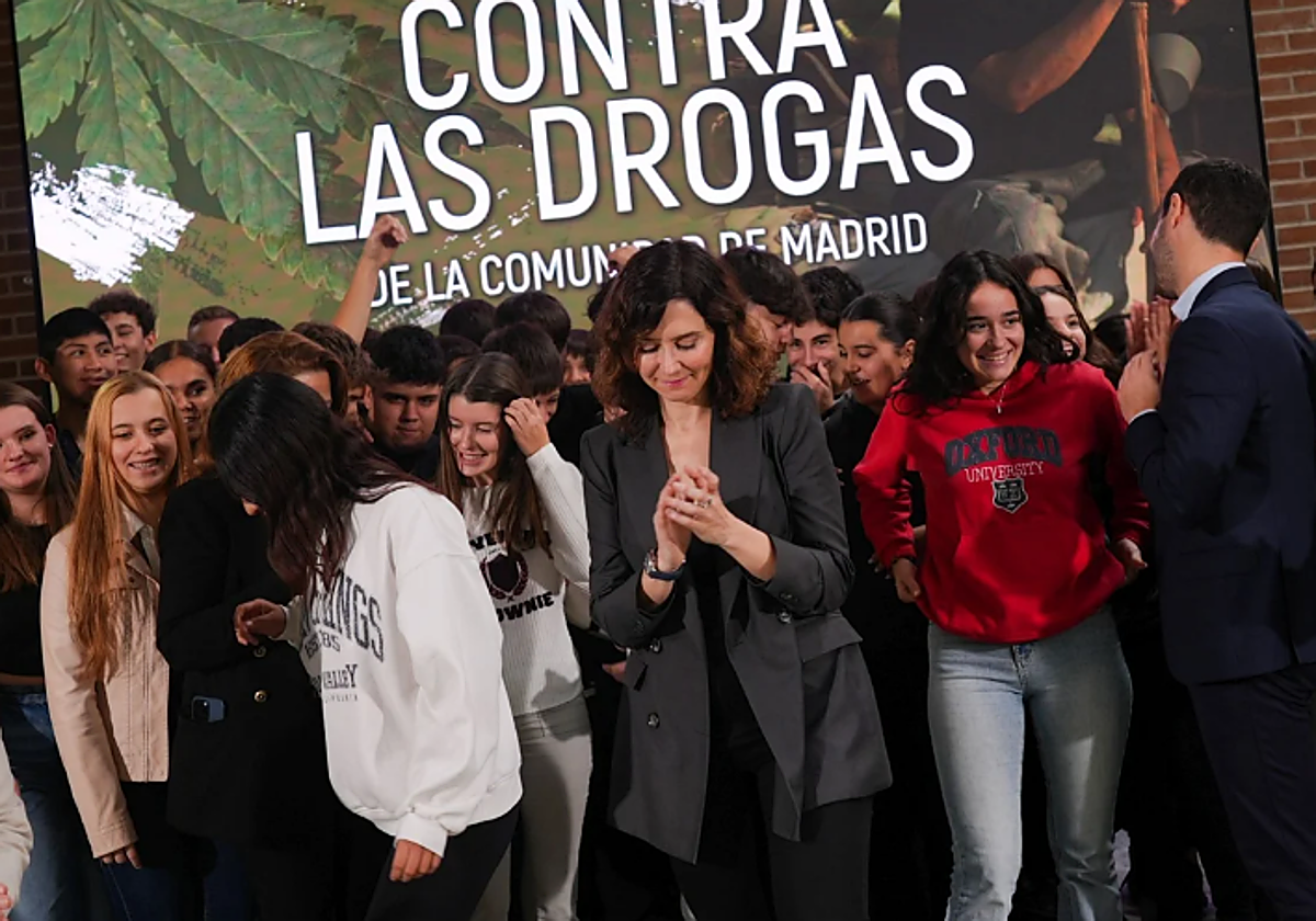 La presidenta madrileña, durante la presentación del Plan Regional contra la Droga