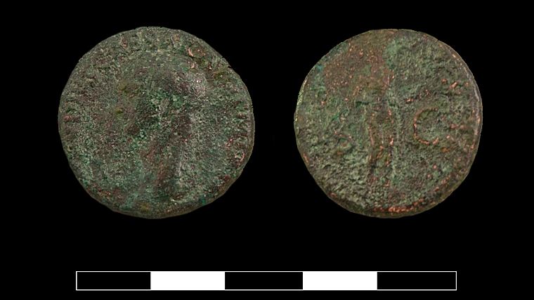 Anverso y reverso de la moneda romana de la época del emperador Claudio