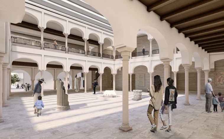 Imagen principal - Fernando Pardo Calvo fue el arquitecto elegido en noviembre de 2022 para diseñar la rehabilitación del palacete del siglo XV que da cobijo desde 1962 al Museo Arqueológico de Córdoba. todo un especilaista en la materia con actuaciones en numerosos museos españoles e internacionales, arqueológicos muchos de ellos, donde sobresale el de Egipto, entre otros. Su avance del proyecto (en las imágenes) respeta la integridad del edificio y busca su funcionalidad moderna sin perder de vista el valor arqueológico que esconde.