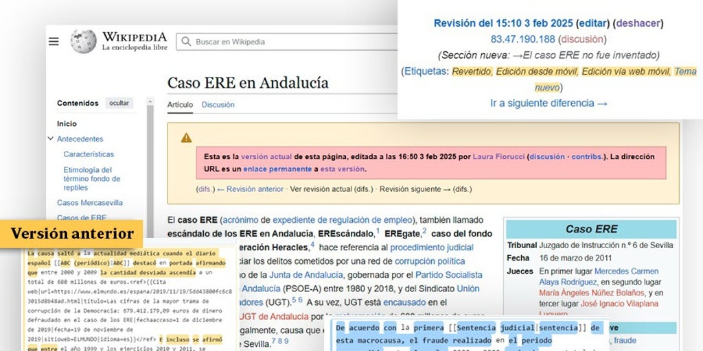 La Wikipedia rectifica el bulo de que el caso ERE fue un «invento» tras la denuncia de ABC