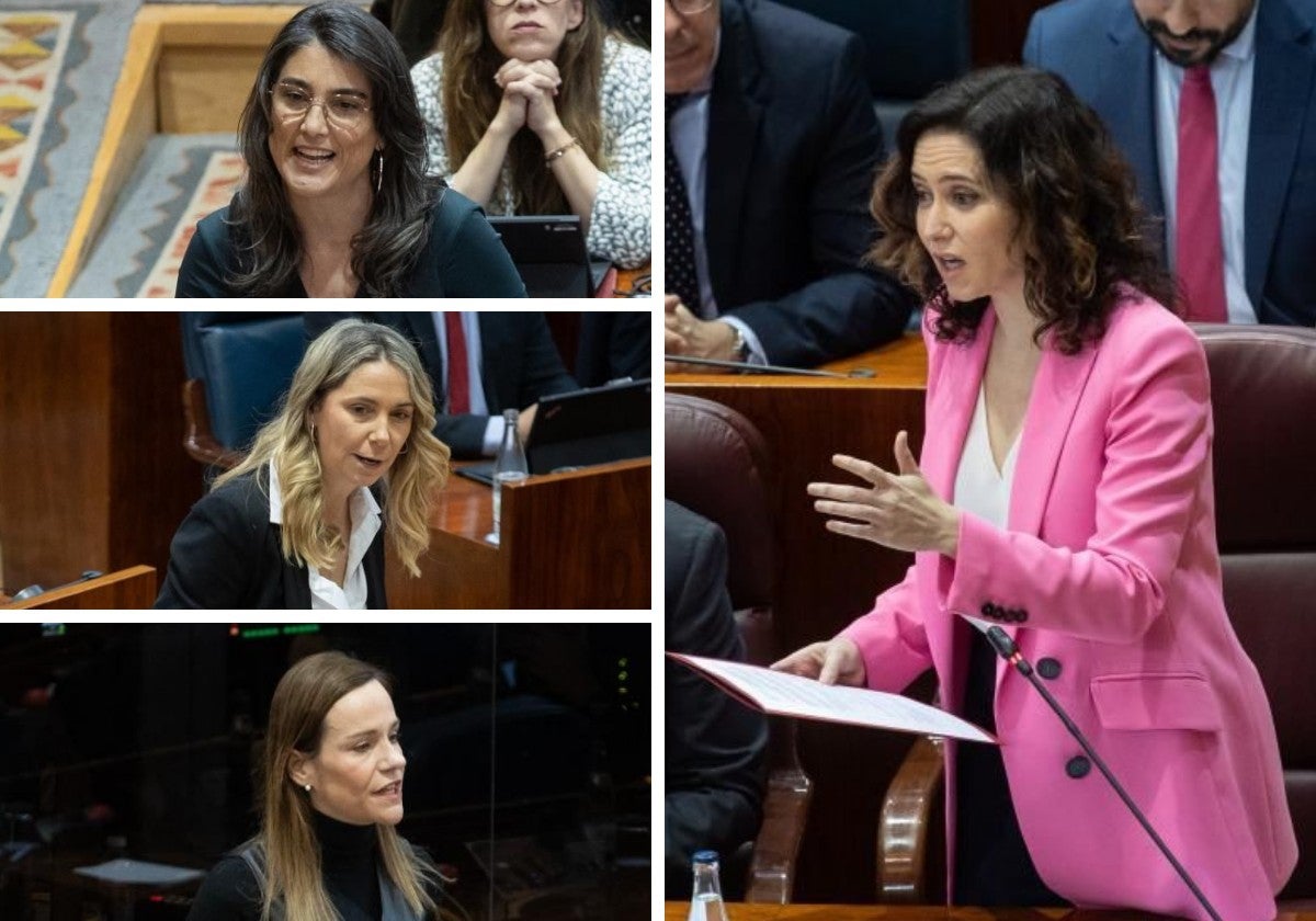 Isabel Díaz Ayuso, frente a Manuela Bergerot, Mar Espinar e Isabel Pérez Moñino en la Asamblea