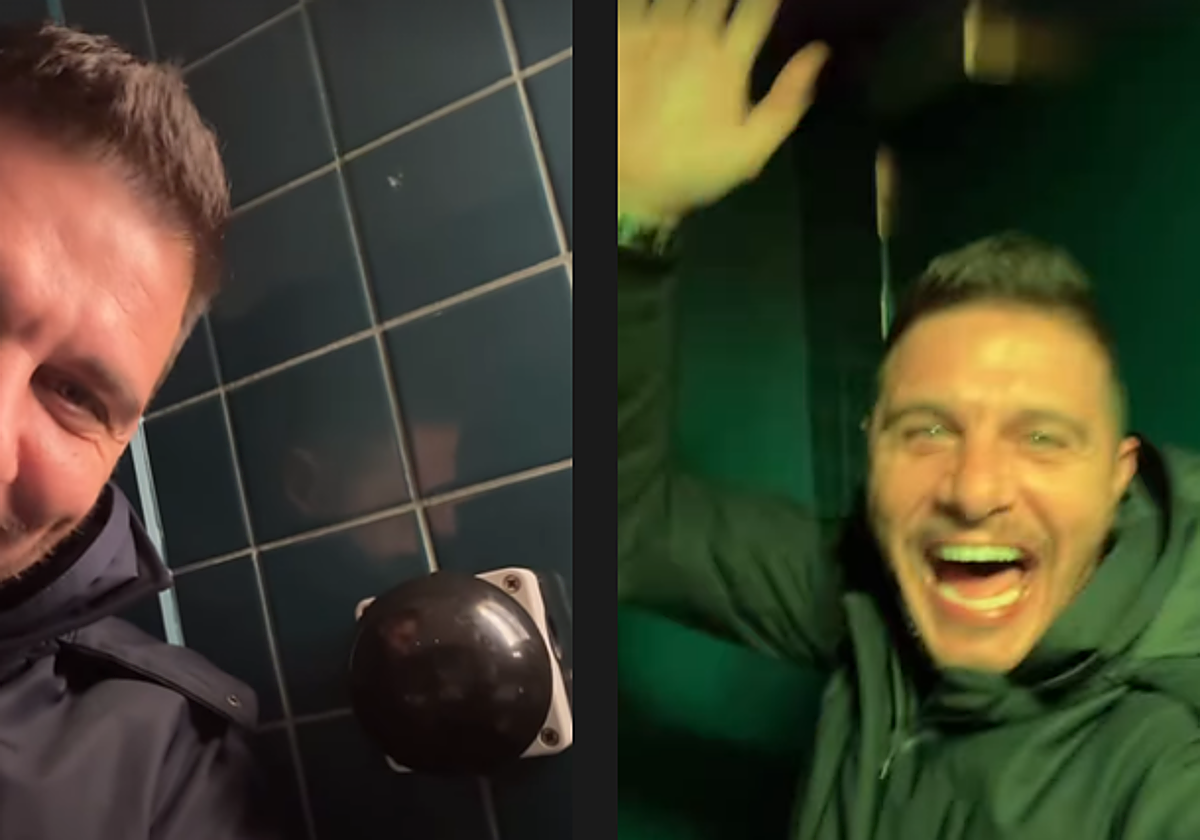 Joaquín en uno de los momentos del vídeo junto al botón