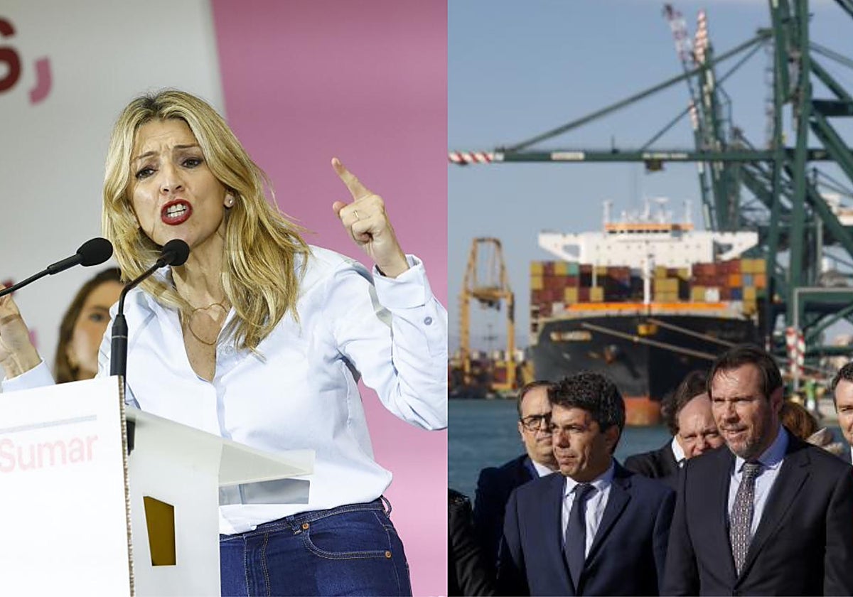 Imagen de archivo de la vicepresidenta Yolanda Díaz, el ministro Óscar Puentes y el presidente valenciano Carlos Mazón