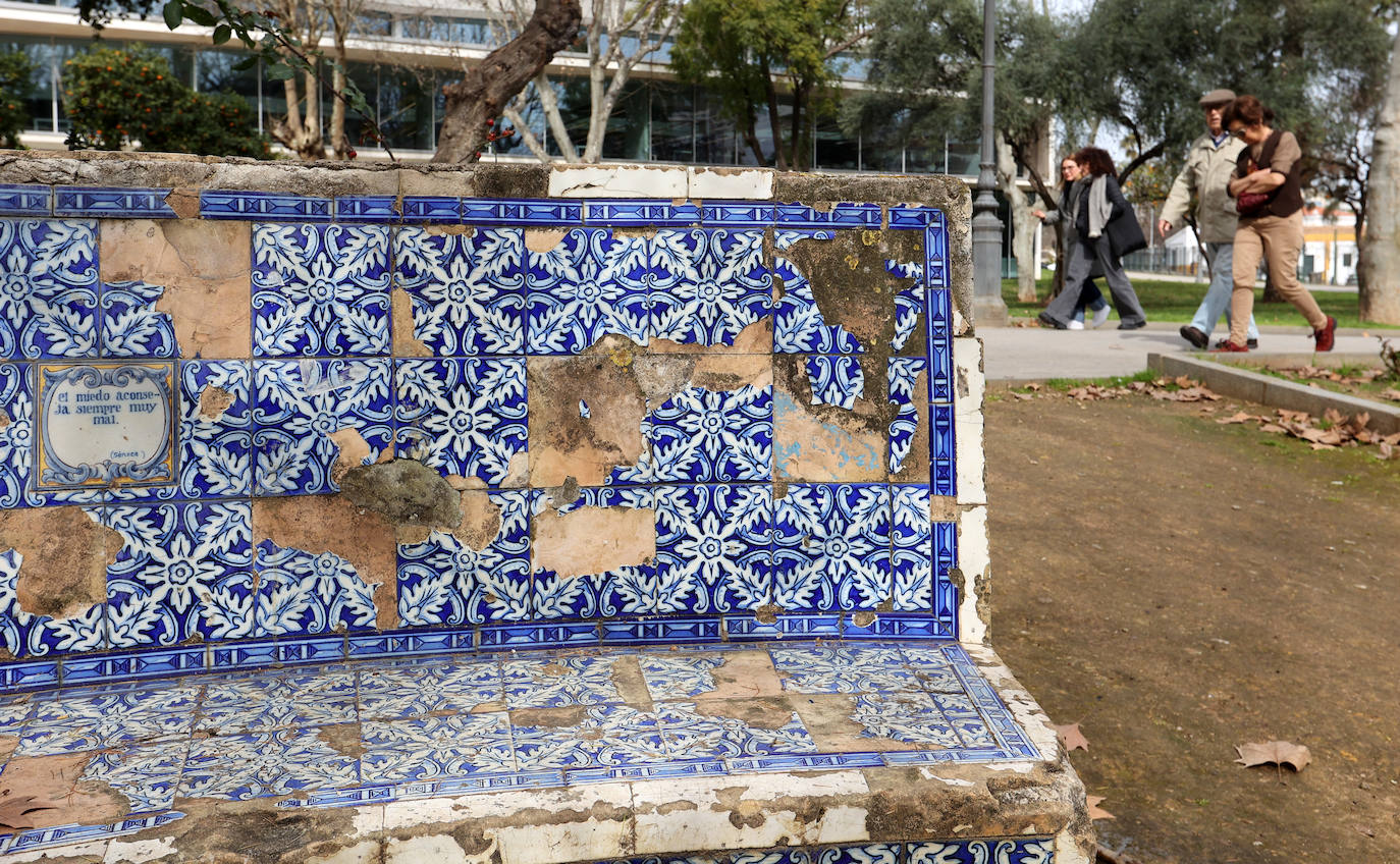 El abandono de los icónicos bancos de los Jardines de Agricultura, en imágenes