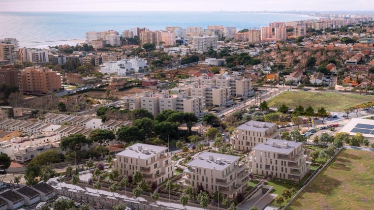 Vista aérea del conjunto residencial en edificación