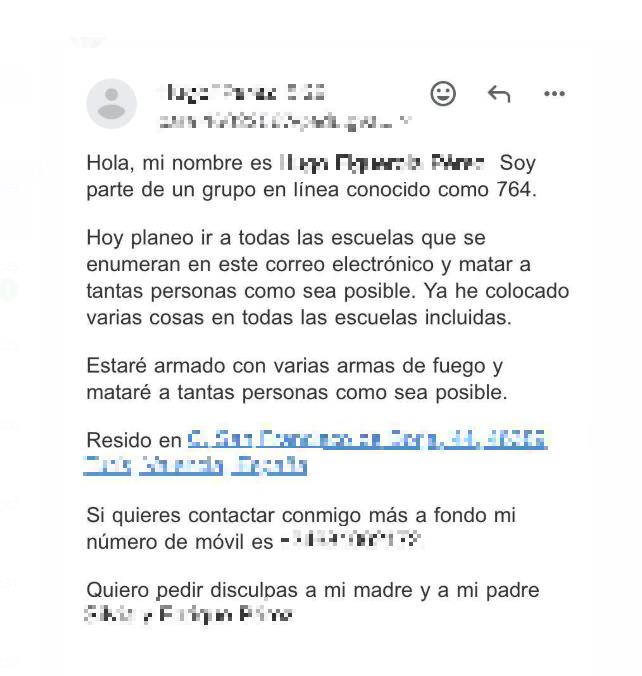 El mensaje del detenido con la amenaza ha llegado por mail.