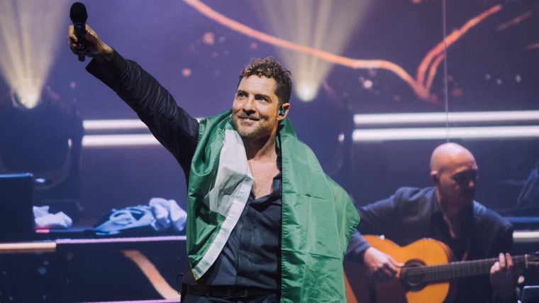 David Bisbal con una bandera de Andalucía en uno de sus conciertos
