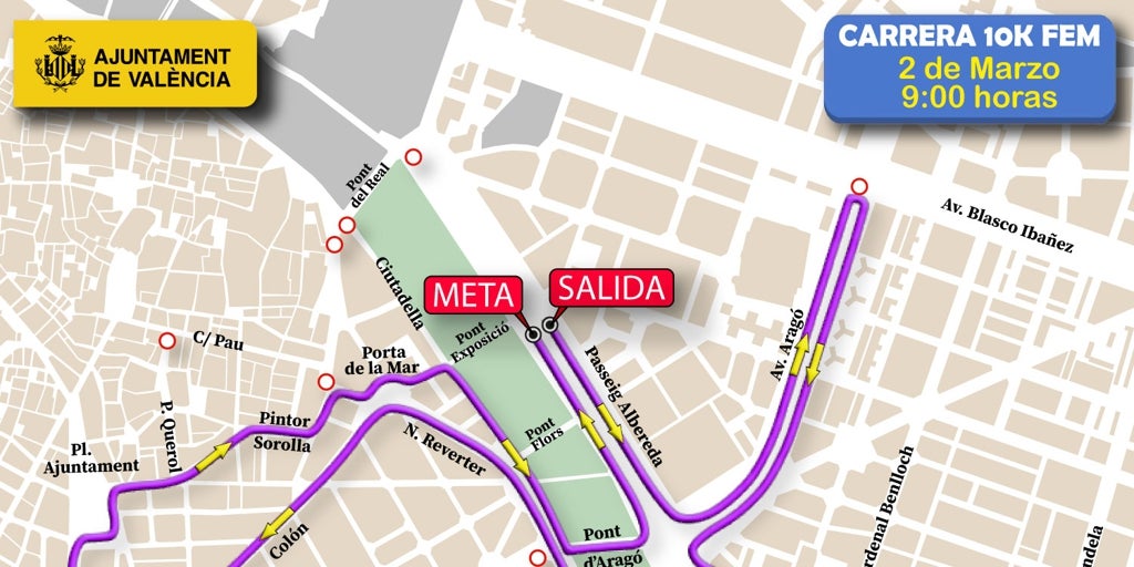 Calles cortadas y líneas de la EMT desviadas en Valencia el domingo 2 de marzo por la carrera de la Mujer Deportista