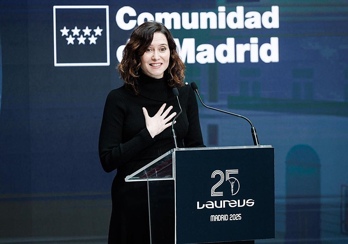 Isabel Díaz Ayuso, ayer en el acto de los Premios Laureus del Deporte Mundial 2025, en la Real Casa de Correos