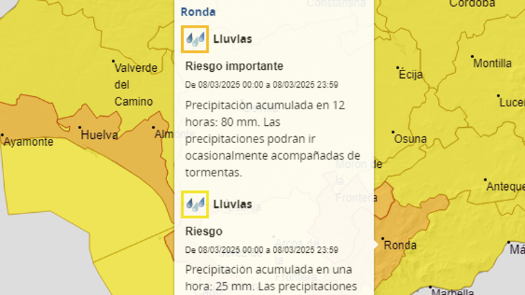 La Aemet activa el aviso naranja por fuertes lluvias y tormentas en Andalucía: estas son las zonas más afectadas