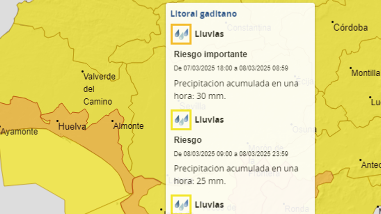 La Aemet activa el aviso naranja por fuertes lluvias y tormentas en Andalucía: estas son las zonas más afectadas