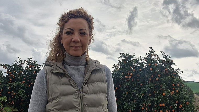 María Ángeles Herrero, junto a varios de sus naranjos