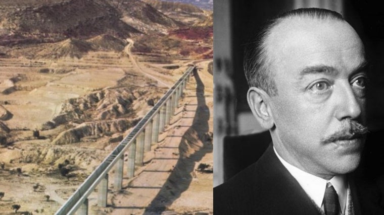 A la izquierda, obras del acueducto entrada la década de los setenta y, a la derecha, el ingeniero vasco que lo diseñó en 1933, Manuel Lorenzo Pardo