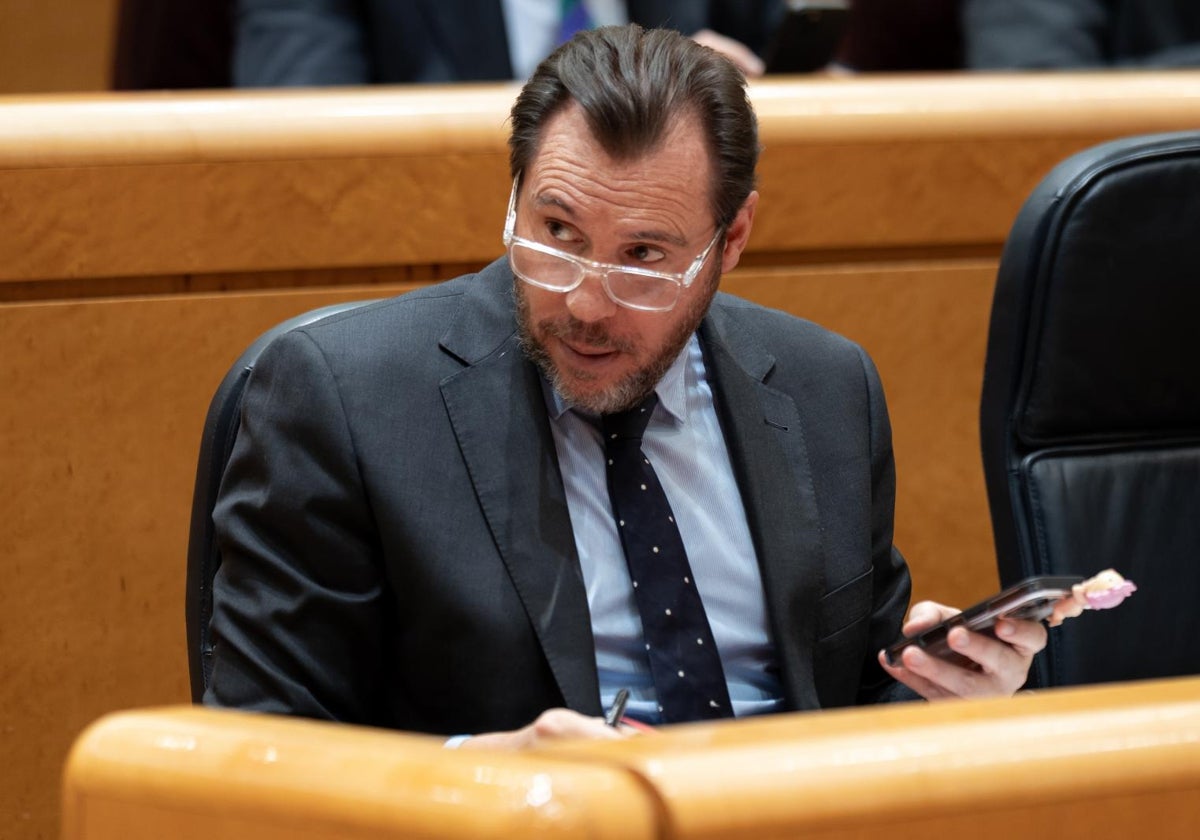 Óscar Puente, ministro de Transporte, este martes en el Senado