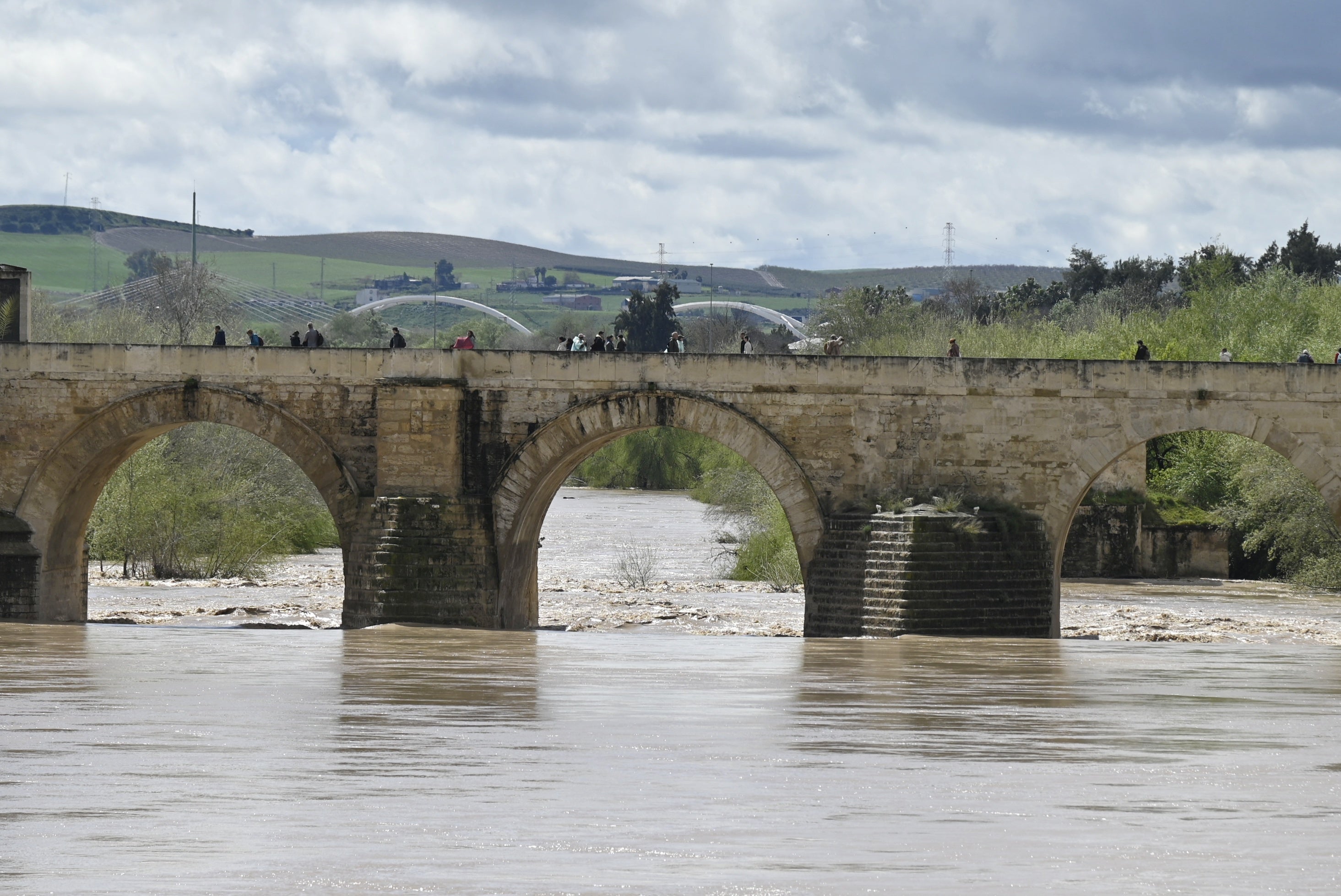 La inquietante crecida del río Guadalquivir a su paso por Córdoba, en imágenes