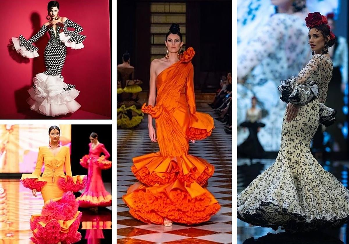 Diseños de Juana Martin (centro), Andrew Pocrid (arriba a la izquierda), Sara de Benítez (derecha) y Sergy&Tapiju