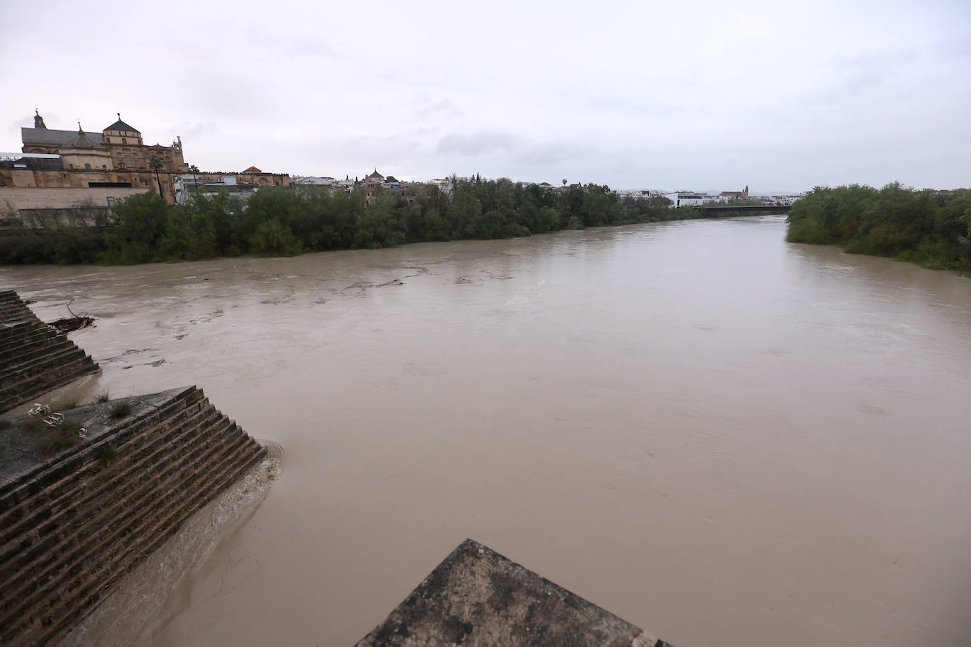 El impetuoso cauce del río Guadalquivir a su paso por Córdoba, en imágenes