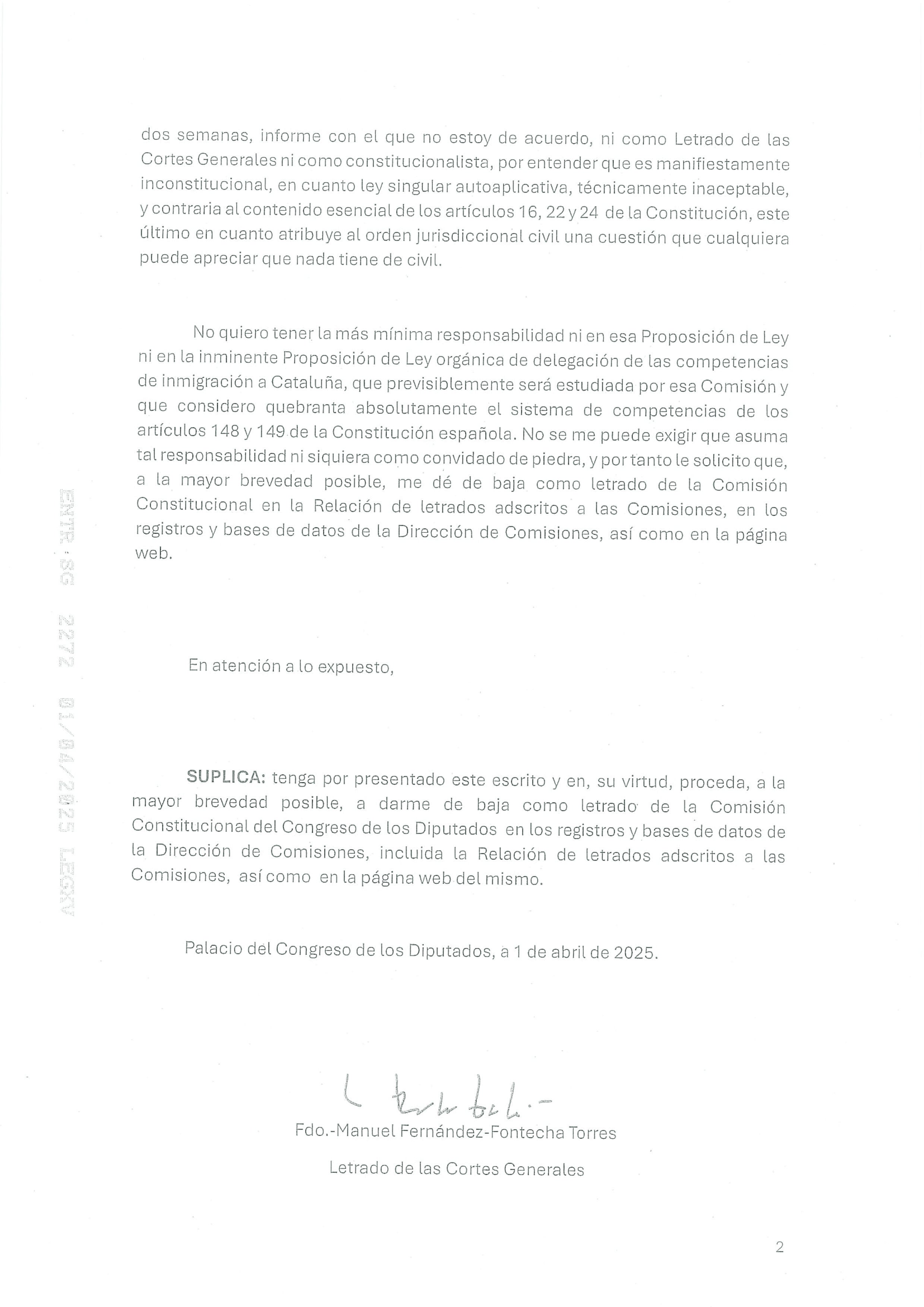 Imagen - Segunda parte de la renuncia de Manuel Fernández-Fontecha