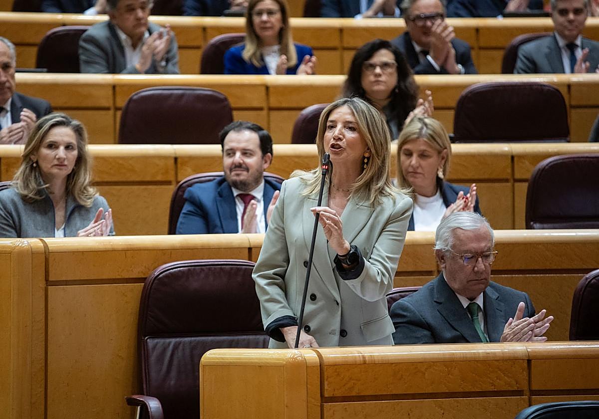 Alicia García, portavoz del PP en el Senado, durante una sesión de control al Gobierno
