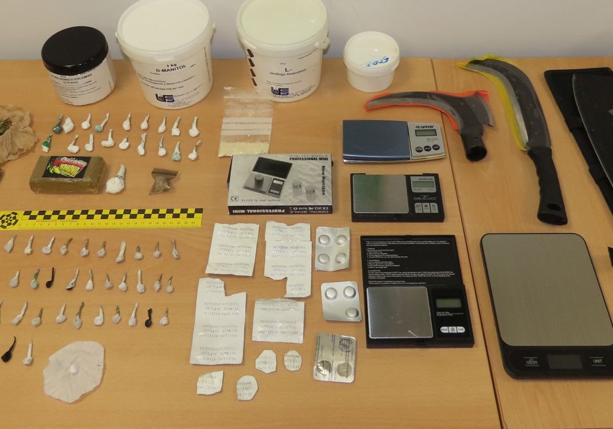 Sustancias y armas encontradas por la Guardia Civil en la casa