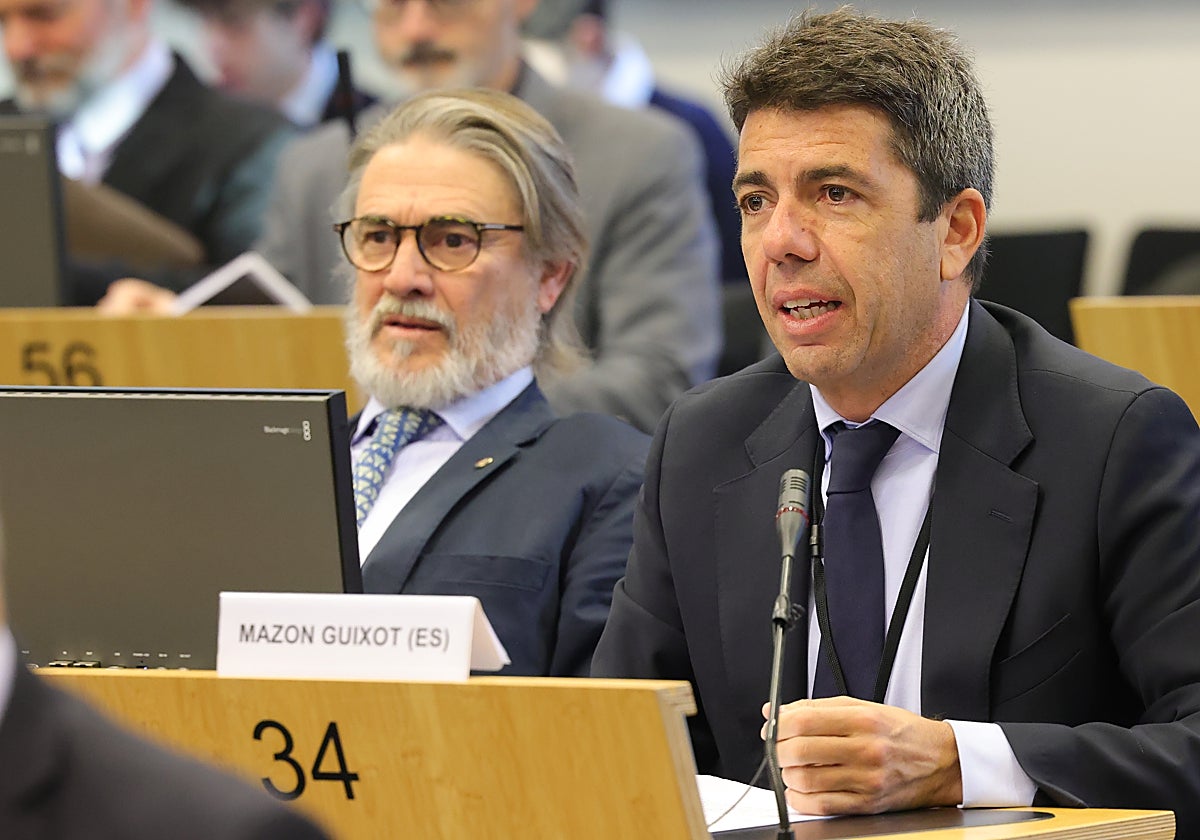 Imagen del presidente de la Generalitat, Carlos Mazón, en el Intergrupo del Vino del Comité de las Regiones de la UE