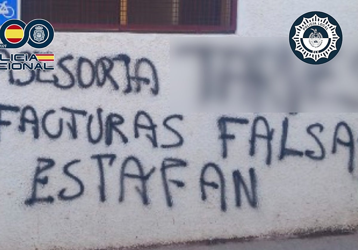 Imagen de una de las pintadas contra una asesoría en Elche, Alicante