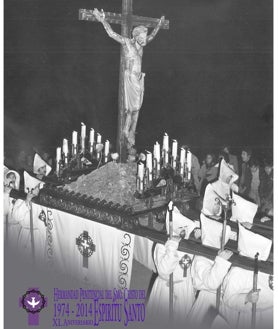 Imagen secundaria 2 - Arriba, Buena Muerte por Balborra. Al lado, detalle de la talla. Debajo, cartel alusivo al cincuentenario del Espíritu Santo