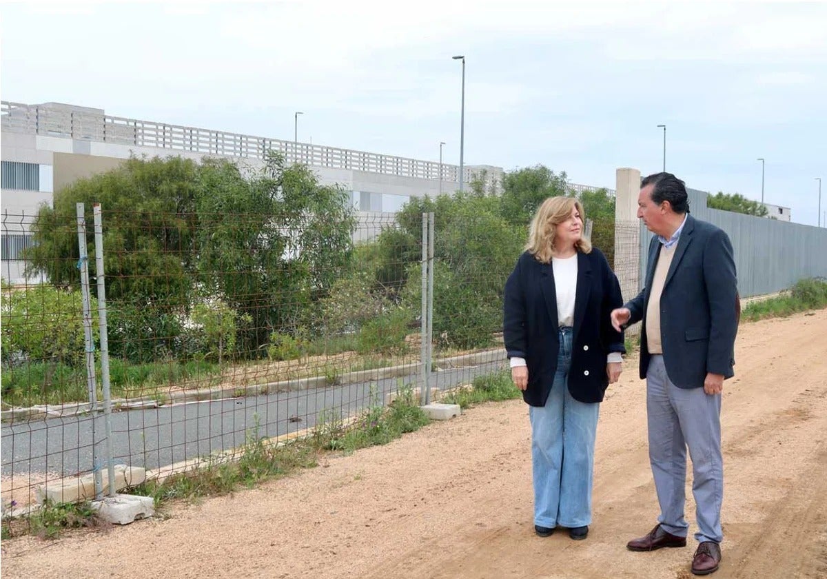 Los parlamentarios del PP Berta Centeno y Manuel Andrés González en las inmediaciones del hospital en abril de 2024