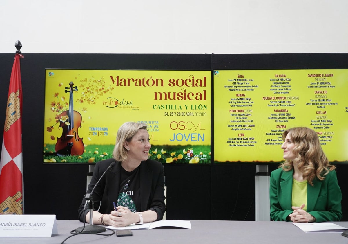 Presentación del maratón por parte de la vicepresidenta autonómica y consejera de Familia, Isabel Blanco, y la viceconsejera de Acción Cultural, Mar Sancho