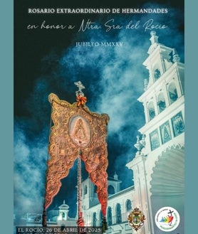 Imagen secundaria 2 - El Rosario de las hermandades del Rocío se convocó como parte del jubileo de Francisco que recibió a la hermandad de Matriz y a la mayor peregrinación de hermandades rocieras a Roma el pasado diciembre. Abajo a la derecha cartel anunciador del Rosario que se celebrará este sábado