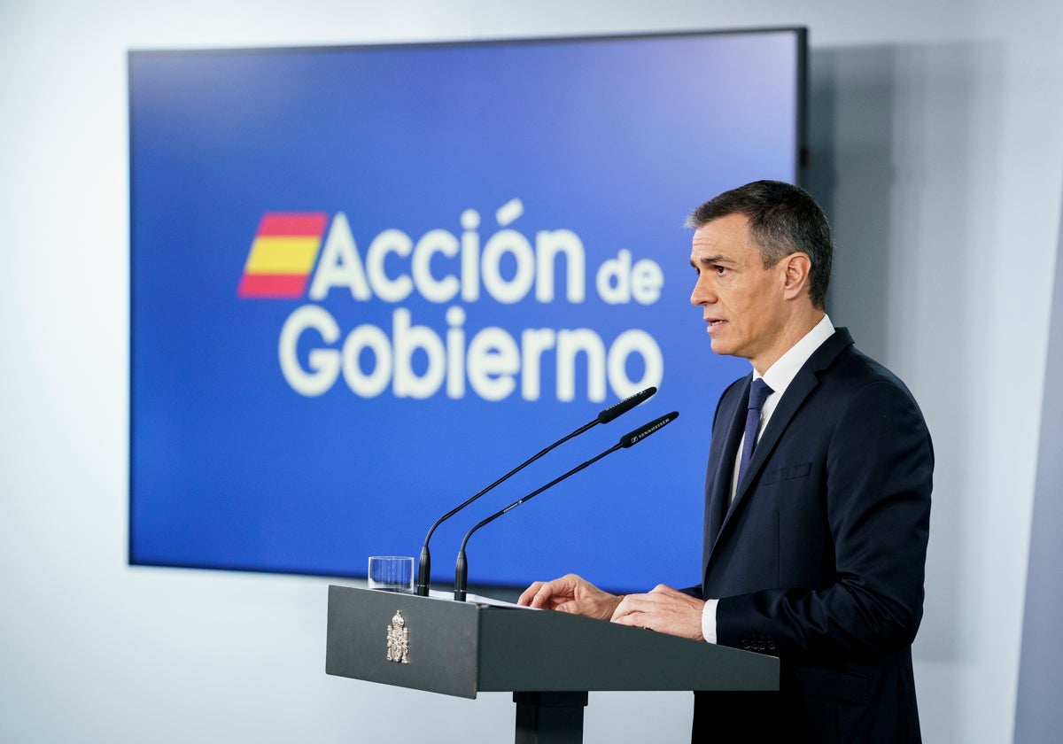 Pedro Sánchez, durante la comparecencia de este martes en La Moncloa