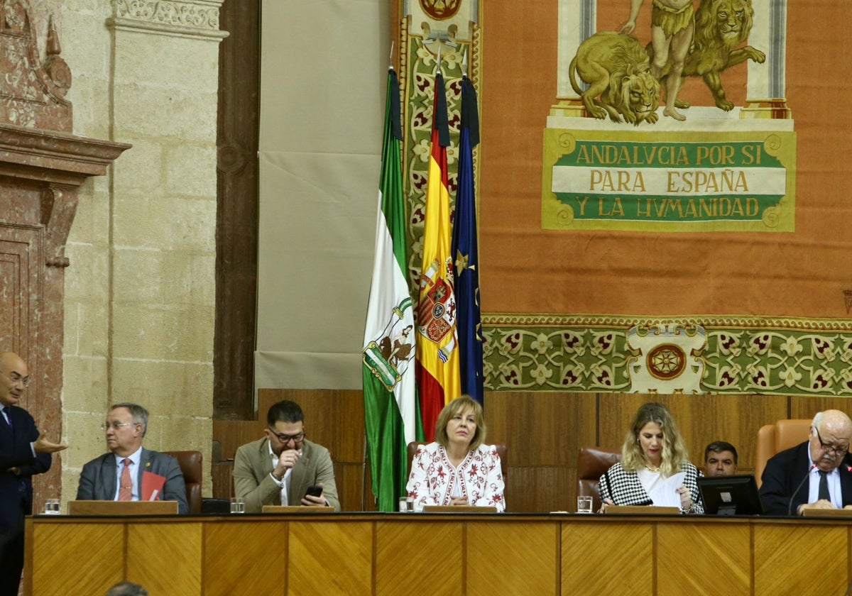 Las banderas con crespones negros en el Parlamento andaluz