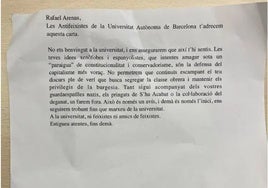 «Esto es solo un aviso»: anónimo con amenazas contra un profesor constitucionalista y nuevo veto de la UAB a S'ha Acabat!