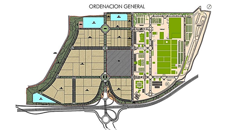 Plano de ordenación de usos en las dos partes del sector industrial de la Rinconada, con la Base Logística a la derecha