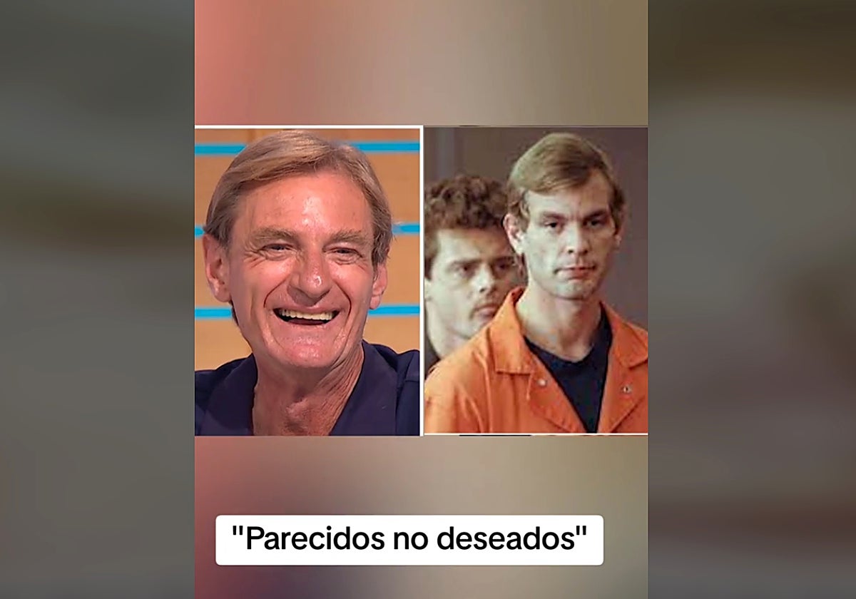 José Luis, el invitado al programa de Juan y Medio, junto con una foto del asesino Jeffrey Dahmer