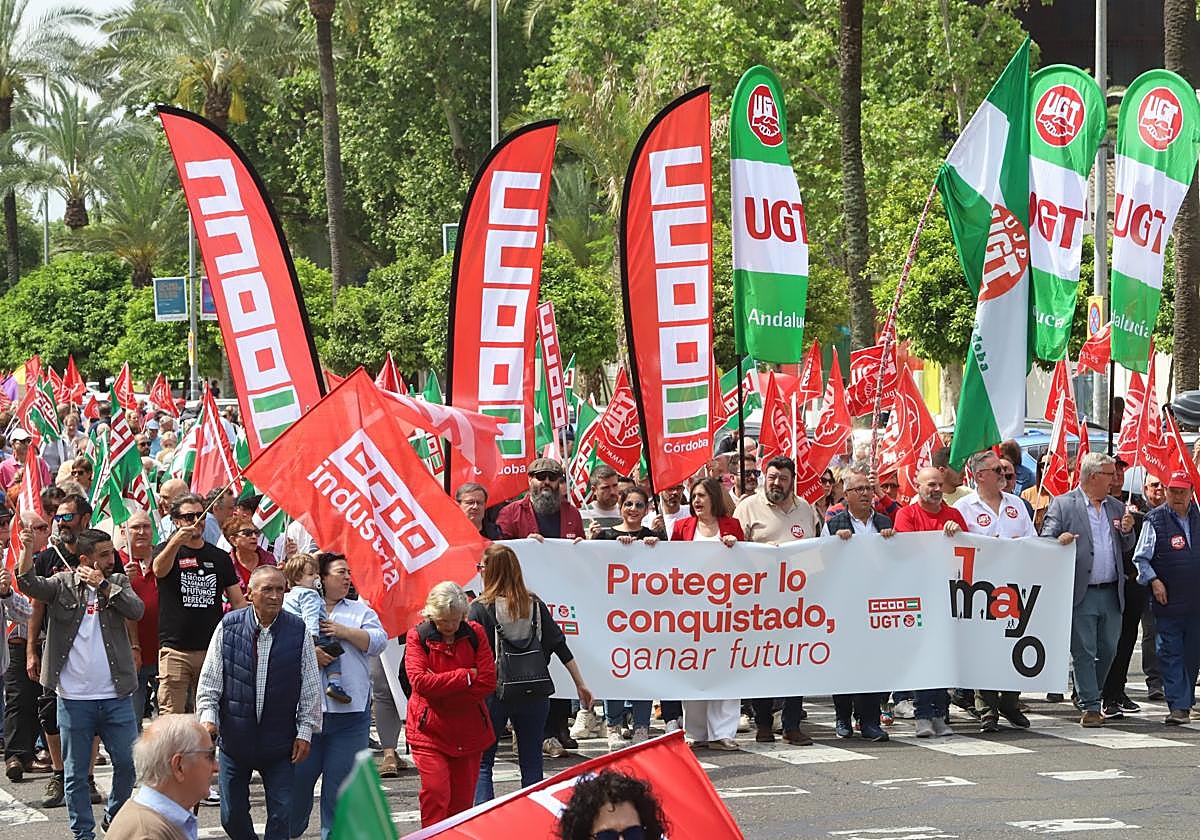Imagen de la cabecera de la manifestación del 1 de Mayo en Córdoba