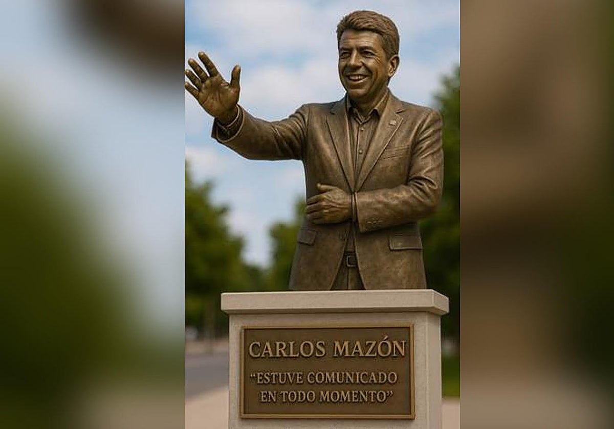 Imagen de la irónica propuesta de estatua de Carlos Mazón en los presupuestos municipales de Valencia