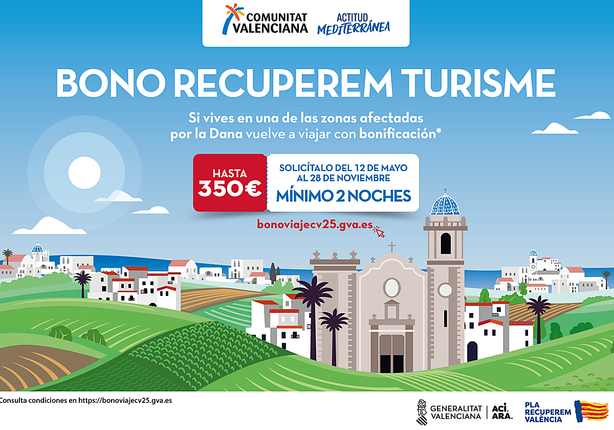 Imagen del cartel del nuevo bono turístico para afectados por la dana