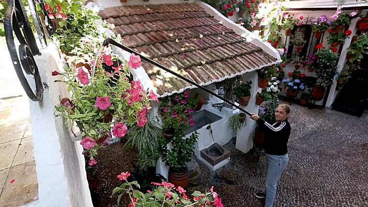 Rosa María Collado riega las plantas de Martín de Roa, 7