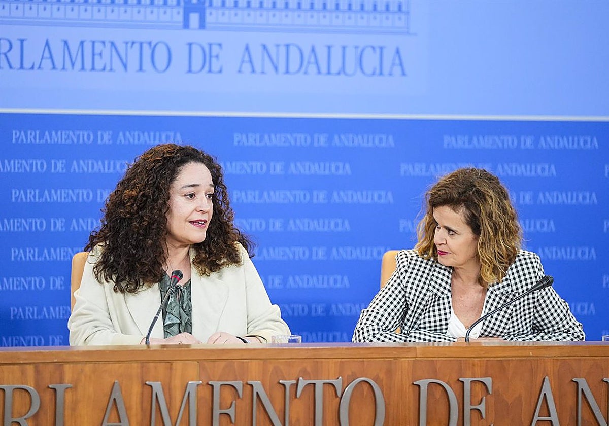 A la izquierda, la portavoz del Grupo Por Andalucía, Inmaculada Nieto, junto a la portavoz adjunta del Grupo Por Andalucía, Esperanza Gómez,