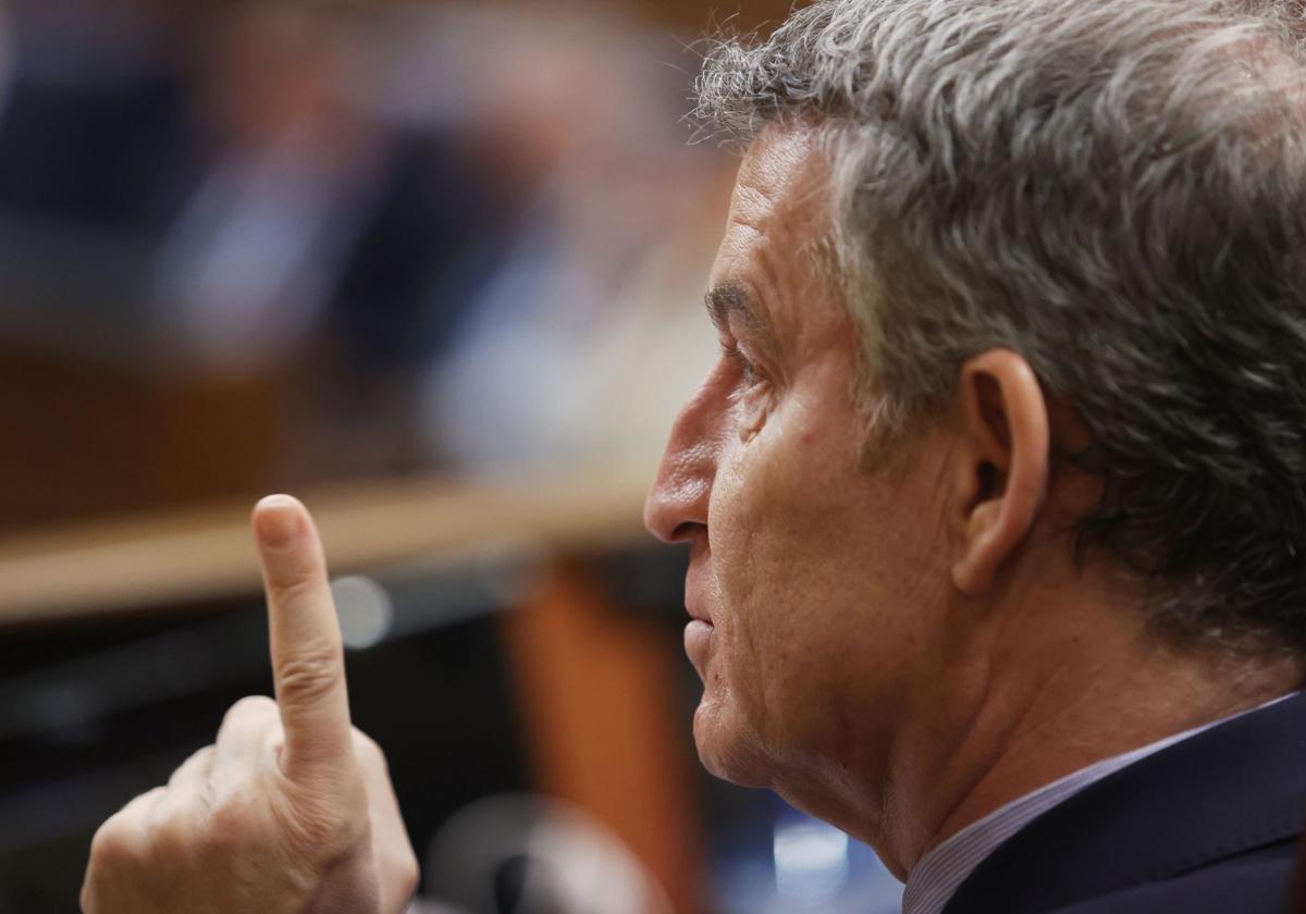 El líder del PP, Alberto Núñez Feijóo, este miércoles en el Congreso