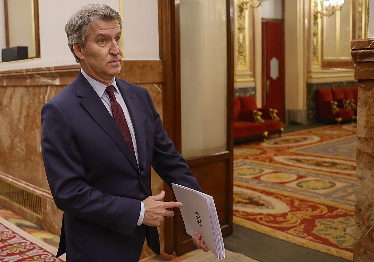 Alberto Núñez Feijóo, este miércoles en el Congreso