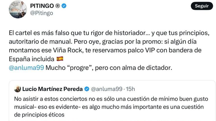 Tuit de Pitingo que responde al historiador Lucio Martínez