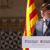 Salvador Illa, presidente de la Generalitat de Cataluña, durante la presentación del Pacto Nacional por la Lengua, el martes