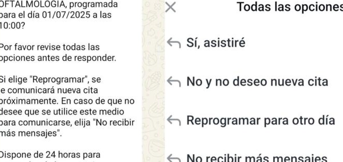 Mensaje que recibirán los ciudadanos para poder reprogramar su cita