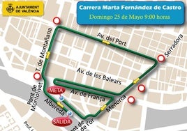 Calles cortadas y líneas de la EMT desviadas en Valencia el domingo 25 de mayo por la carrera Marta Fernández de Castro