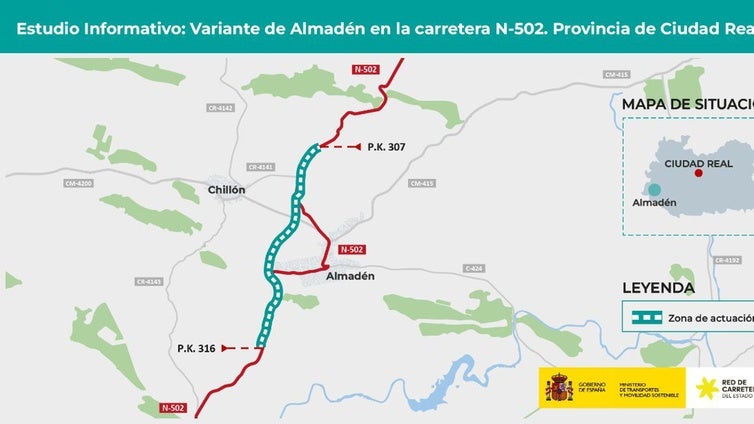 Transportes adjudica el estudio informativo de la variante de Almadén en la N-502, una obra con una inversión de 36 millones