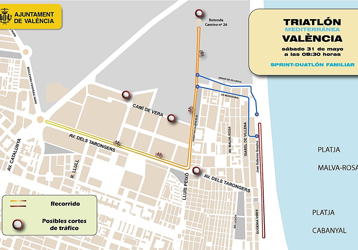 Plano del recorrido de Triatlón Mediterránea  el sábado