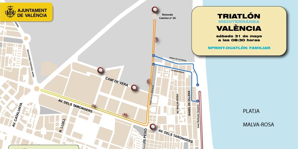 Calles cortadas y líneas de la emt desviadas en valencia por el triatlón mediterránea
